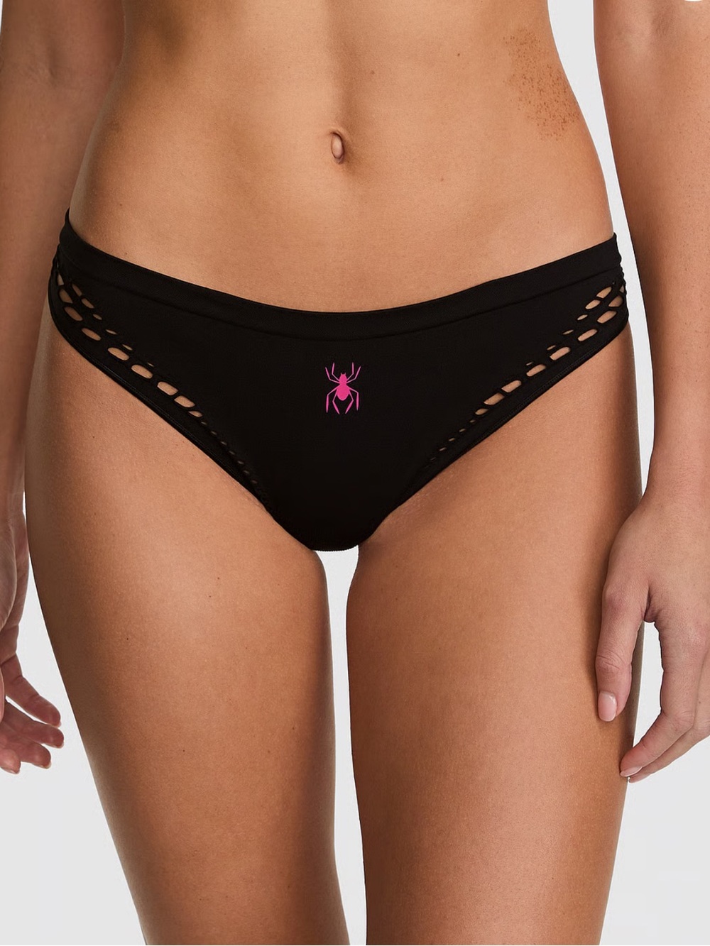 2026 PINK Victoria's Secret Black Seamless THONG Panty Spider Halloween